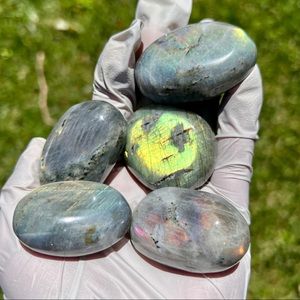 Electric Rainbow Labradorite Palm Stones - Purple, Pink Zebra Labradorite